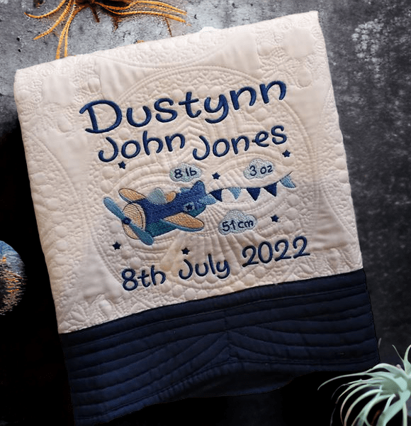 293062230_3153555901525838_4304481278600011414_n-PhotoRoom-1.png Personalised Embroidered Birth Announcement Heirloom Baby Cot Quilt - Image 1