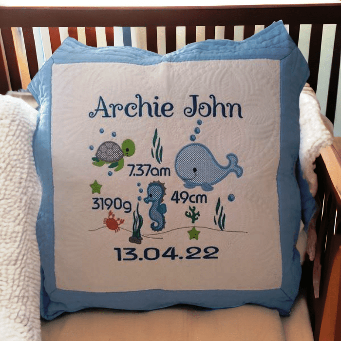 296091023_3247326765545509_3384738231029194420_n-PhotoRoom.png Embroidered Heirloom Cushion - Birth Announcement - Under The Sea Nursery Theme - Image 1